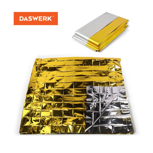 Термоодеяло/покрывало DASWERK, 160х210 см, изотермическое серебро/золото, спасательное фото 3