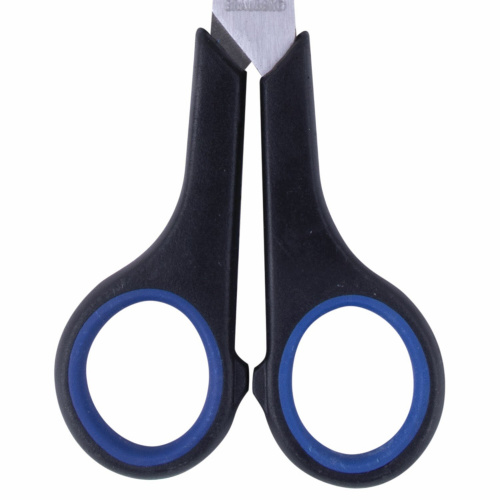 Ножницы BRAUBERG "Soft Grip", 165 мм, резиновые вставки, 3-х сторонняя заточка, черно-синие фото 5