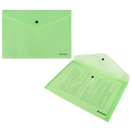 Папка-конверт с кнопкой BRAUBERG "Pastel", А4, до 100 л, непрозрачная цвет, мятный фото 5