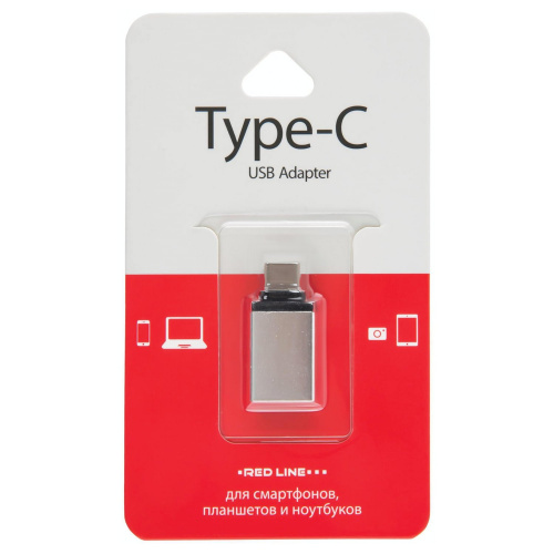 Переходник RED LINE, USB-TypeC, F-M, для подключения портативных устройств, OTG, серый фото 4