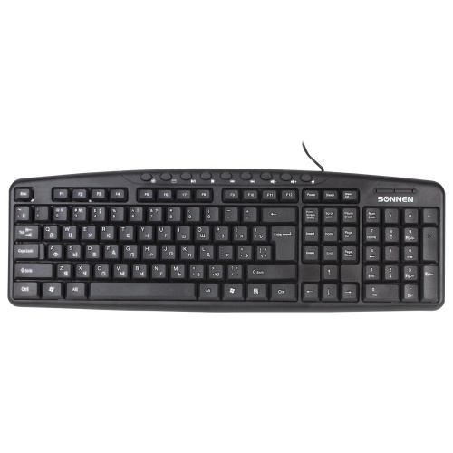 Клавиатура проводная SONNEN KB-8137, USB, 104 клавиши, 12 дополнительных, мультимедийная, черная