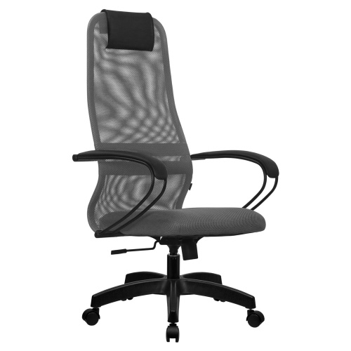 Кресло офисное МЕТТА "SU-B-8" пластик, ткань-сетка, сиденье мягкое, светло-серое фото 9
