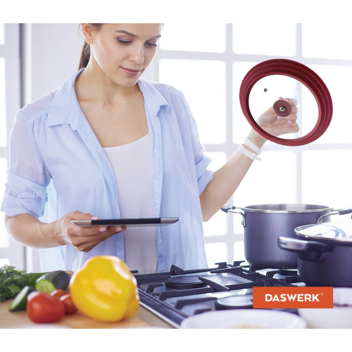 Крышка для любой сковороды и кастрюли DASWERK, 22-24-26 см, антрацит, универсальная, бордовая фото 8