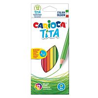 Карандаши цветные CARIOCA "Tita", 12 цветов, пластиковые, грифель 3 мм, шестигранные, европодвес
