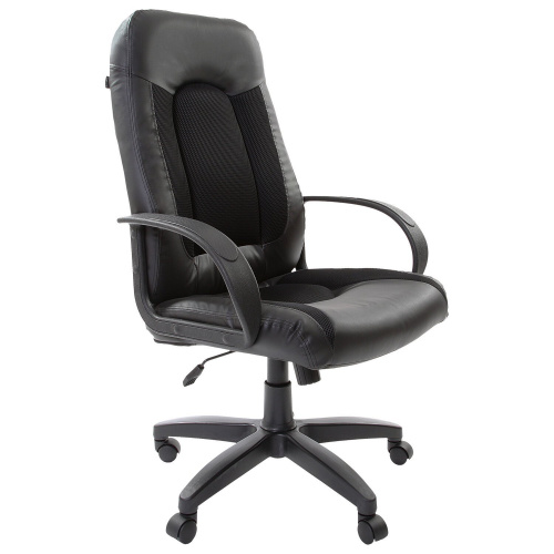 Кресло офисное BRABIX "Strike EX-525", экокожа черная, ткань черная