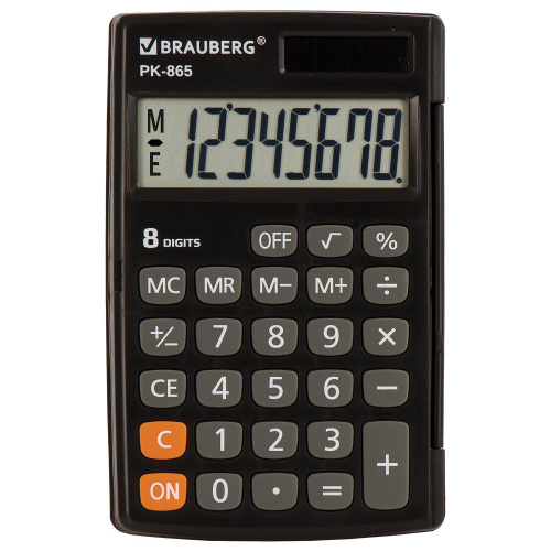 Калькулятор карманный BRAUBERG, 120x75 мм, 8 разрядов, двойное питание, черный фото 2