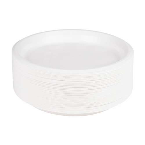 Одноразовые тарелки плоские LAIMA, 100 шт., пластик, d=220 мм, "БЮДЖЕТ", белые, ПС, холодное/горячее фото 5