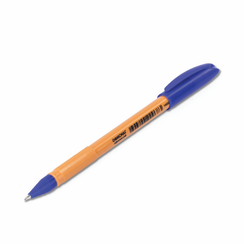 Ручка шариковая масляная ОФИСМАГ, СИНЯЯ, корпус оранжевый, узел 0,7 мм, линия письма 0,35 мм фото 5