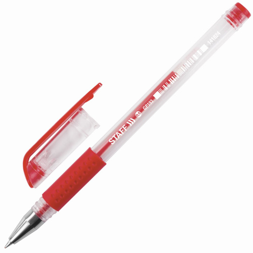 Ручка гелевая с грипом STAFF "EVERYDAY", корпус прозрачный, линия письма 0,35 мм, красная