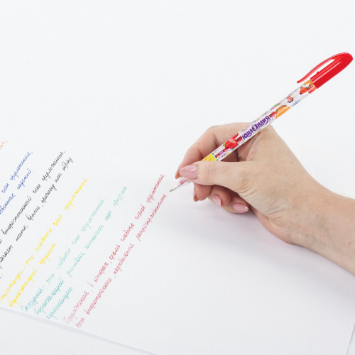 Ручки гелевые ЮНЛАНДИЯ, 6 цветов, корпус с печатью, линия письма 0,35 мм фото 4