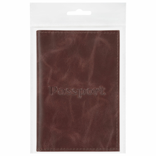 Обложка для паспорта натуральная кожа пулап, "Passport", кожаные карманы, коричневая, BRAUBERG фото 10