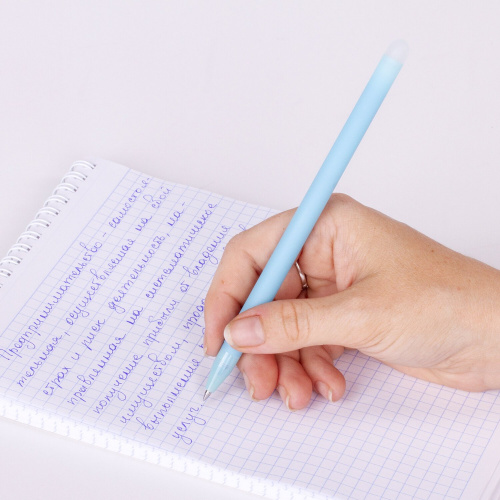 Ручка стираемая гелевая ЮНЛАНДИЯ "Лимонад", прорезиненный корпус, линия письма 0,35 мм, синяя фото 4
