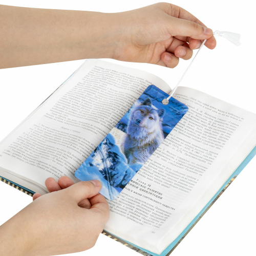 Закладка для книг BRAUBERG "Белый волк", объемная, с декоративным шнурком-завязкой фото 6