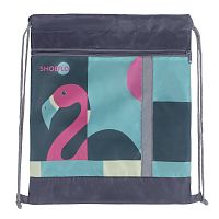 Мешок для обуви ПЧЕЛКА "Фламинго", 46х36 см, карман на молнии, сетка для вентиляции, светоотражающ