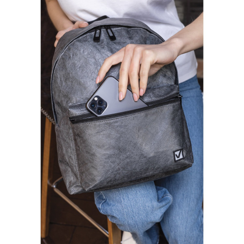 Рюкзак BRAUBERG TYVEK, 34х26х11 см, крафтовый с водонепроницаемым покрытием, графитовый фото 10