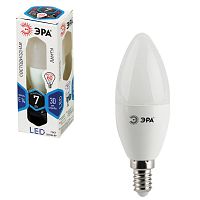 Лампа светодиодная ЭРА, 7 (60) Вт, цоколь E14, "свеча", холодный белый свет, 30000 ч.