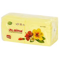 Салфетки бумажные LAIMA, 250 шт., 24х24 см, желтые (пастельный цвет), 100% целлюлоза