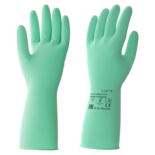 Перчатки латексные КЩС, прочные, хлопковое напыление, размер 8,5-9 L, большой, зеленые, HQ Profiline, 73586 фото 9