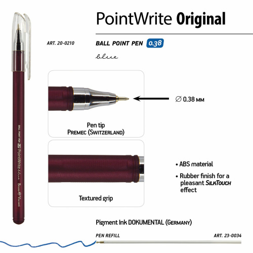 Ручка шариковая BRUNO VISCONTI PointWrite Original, корпус ассорти, линия письма 0,38 мм, синяя фото 4