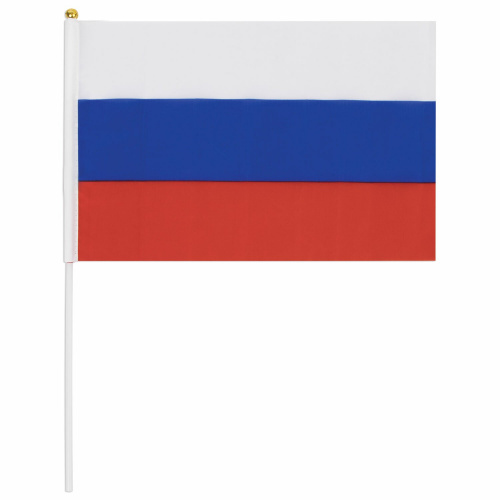 Флаг России BRAUBERG, ручной, 20х30 см, без герба, с флагштоком