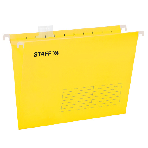 Подвесные папки STAFF, A4/Foolscap (404х240мм) до 80л, КОМПЛЕКТ 10шт., желтые, картон