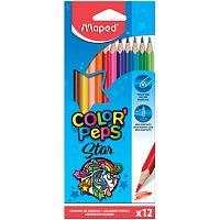 Карандаши цветные MAPED "Color'Peps Star", 12 цветов, трехгранные, заточенные, европодвес