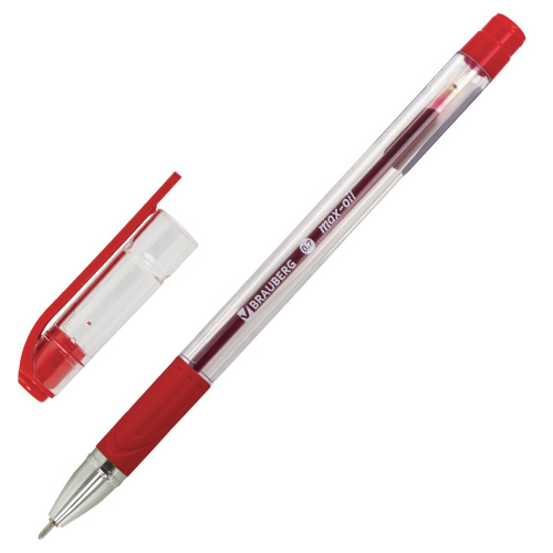 Ручка шариковая масляная с грипом BRAUBERG "Max-Oil", линия письма 0,35 мм, красная фото 2