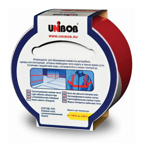 Клейкая лента UNIBOB 48 мм х 5 м, износоустойчивая, светоотражающая, красно-белая фото 2