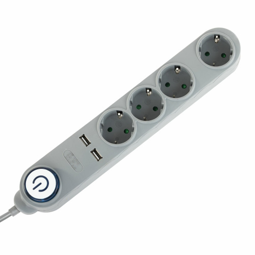 Сетевой фильтр SONNEN DX04, 4 розетки, 2 USB-порта, с заземлением, 10 А, 1,5 м, серый фото 7