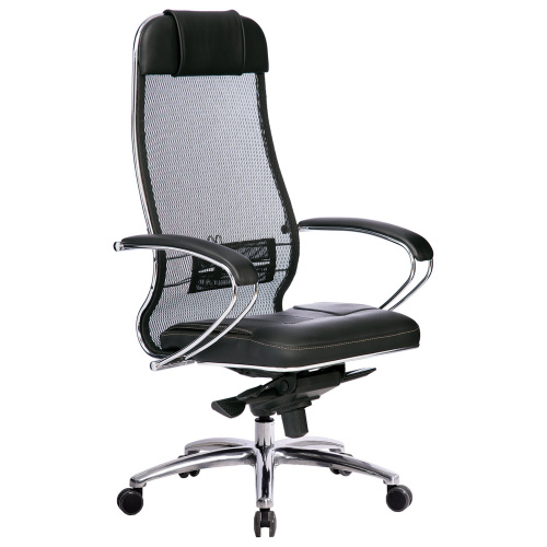 Кресло офисное МЕТТА "SAMURAI" SL-1.04, сверхпрочная ткань-сетка/кожа, черное фото 8