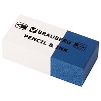 Ластик BRAUBERG "PENCIL & INK", 39х18х12 мм, для ручки и карандаша, бело-синий