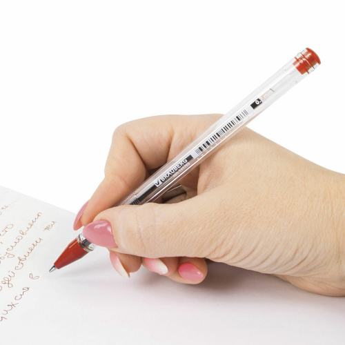 Ручка шариковая масляная BRAUBERG "Rite-Oil", корпус прозрачный, линия письма 0,35 мм, красная фото 4