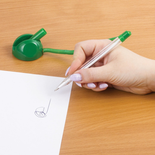 Ручка шариковая настольная BRAUBERG "Стенд-Пен", корпус зеленый, линия письма 0,5 мм, синяя фото 6