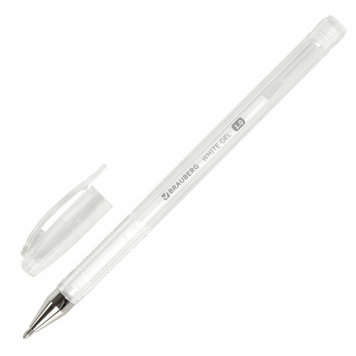 Ручка гелевая BRAUBERG "White Pastel", корпус прозрачный, линия письма 0,5 мм, белая