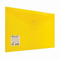 Папка-конверт с кнопкой BRAUBERG, А4, до 100 л. прозрачная желтая