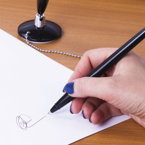 Ручка шариковая настольная BRAUBERG "Стенд-Пен Блэк1", корпус черный, линия письма 0,5 мм, синяя фото 2