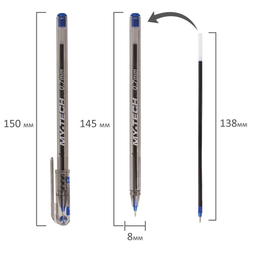 Ручка шариковая масляная PENSAN "My-Tech", игольчатый узел 0,7 мм, линия письма 0,35 мм, синяя фото 8