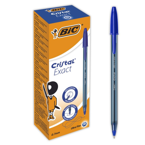 Ручка шариковая BIC "Cristal Exact", узел 0,7 мм, линия письма 0,28 мм, корпус тонированный, синяя фото 3