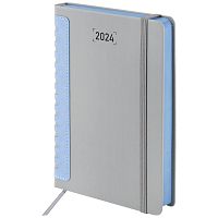 Ежедневник датированный 2024 А5 138x213 мм, BRAUBERG "Original", под кожу, серый/голубой