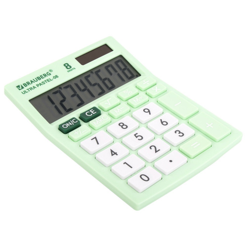 Калькулятор настольный BRAUBERG, 154x115 мм, 8 разрядов, двойное питание, мятный фото 10