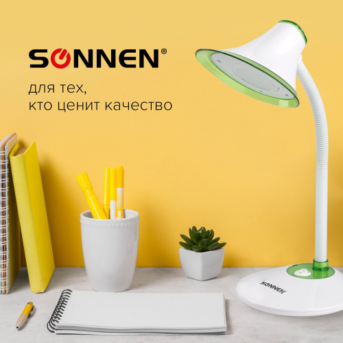 Светильник настольный SONNEN, на подставке, светодиодный, 5 Вт, белый/зеленый фото 7