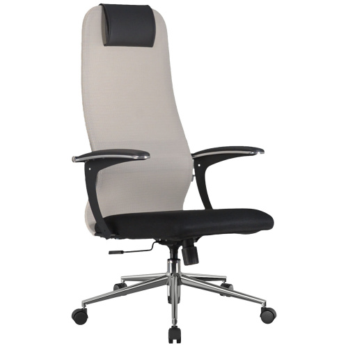 Кресло офисное BRABIX PREMIUM "Ultimate EX-801" хром, плотная двойная сетка Х2, черное/бежевое, 532919 фото 3