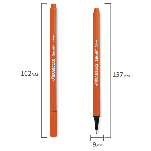 Ручка капиллярная (линер) BRAUBERG "Aero", металлический наконечник, линия письма 0,4 мм, оранжевая фото 8
