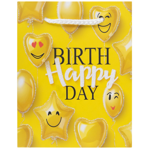 Пакет подарочный 11,4x6,4x14,6 см ЗОЛОТАЯ СКАЗКА "Happy Birthday", глиттер, желтый фото 6