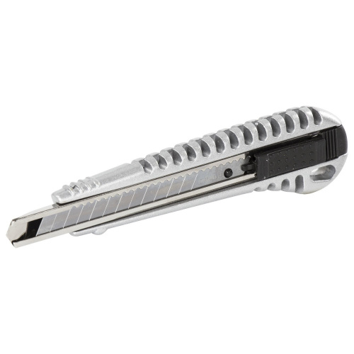 Нож универсальный BRAUBERG "Metallic", 9 мм, металлический корпус, автофиксатор, блистер фото 2