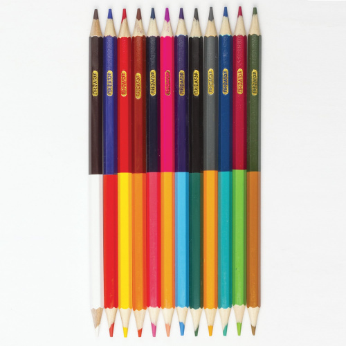 Карандаши двусторонние ПИФАГОР, 12 штук, 24 цвета, заточенные, картонная упаковка фото 3