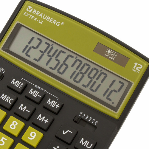 Калькулятор настольный BRAUBERG, 206x155 мм, 12 разрядов, двойное питание, черно-оливковый фото 7