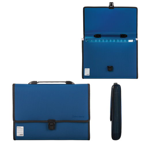 Папка-портфель пластиковая BRAUBERG "ДИПЛОМАТ", А4, 13 отделений, фактура бисер, синяя фото 9