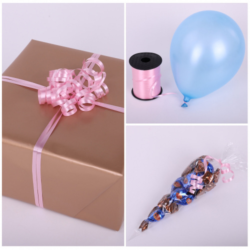 Лента упаковочная декоративная для шаров и подарков ЗОЛОТАЯ СКАЗКА, 5 мм х 500 м, розовая фото 4