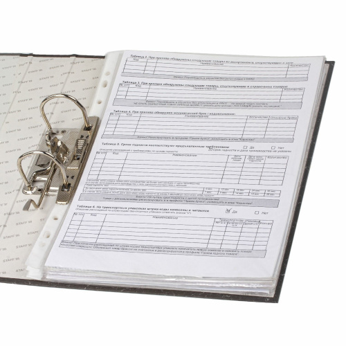 Папка-регистратор STAFF "Basic", 50 мм, с мраморным покрытием, без уголка, черный корешок фото 7